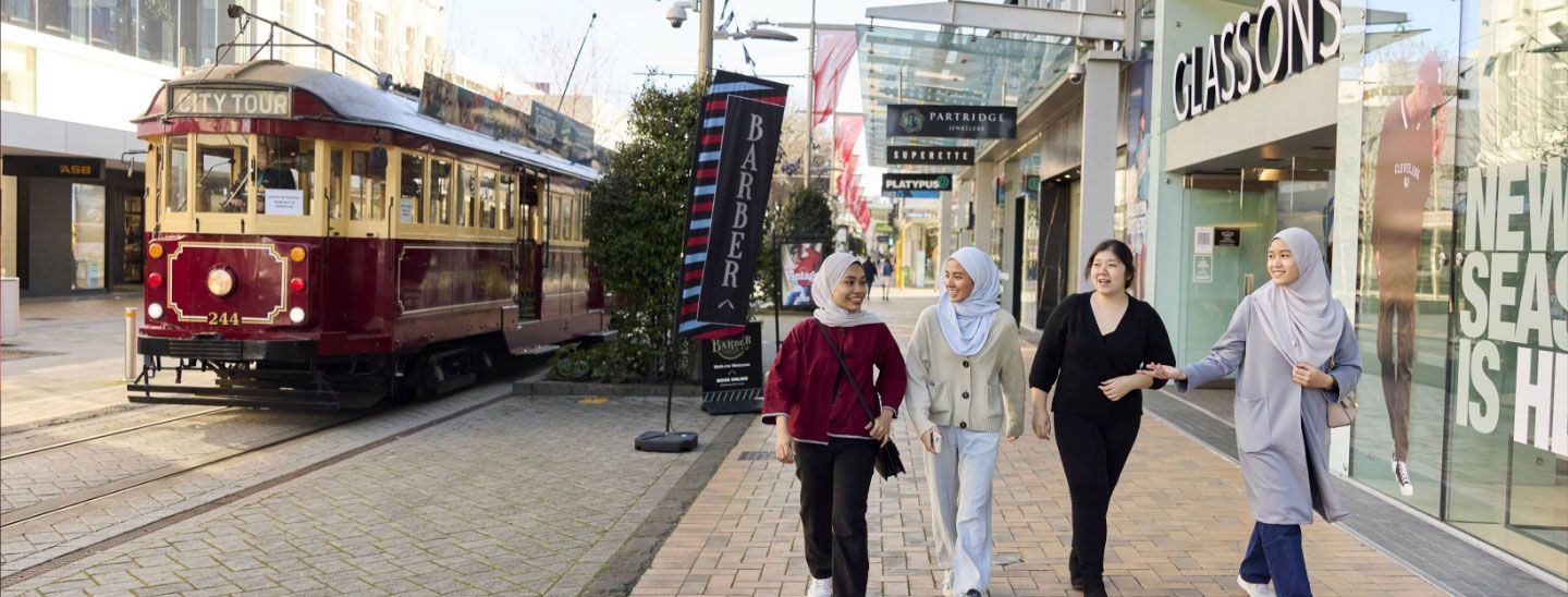 Canterbury student cashel mall tram walk
