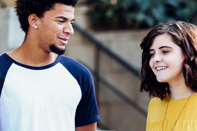 Students talking outside