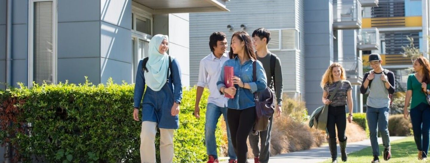 Students walking around outside campus