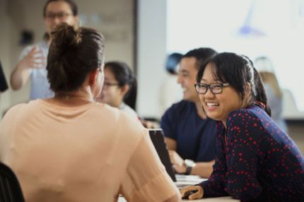 Students working together on campus